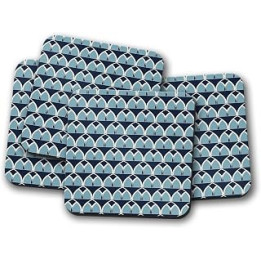 Blue and White Geometric Arches Design Coasters, Drinks Mat, Table Mat