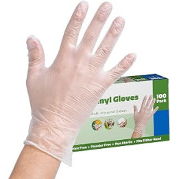 Disposable Gloves, Clear Vinyl Gloves, Powder Free, Latex Free, Medical Exam Gloves, Vinyl Multi-Purpose Gloves, Extra Strong,