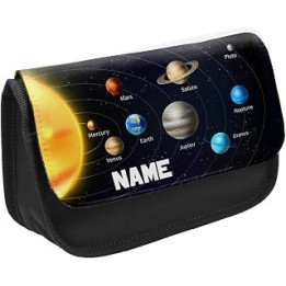 KRAFTYGIFTS Personalised School Pencil Case Space Planet Solar Stationary Bag Girls Boys SH240 (Black)
