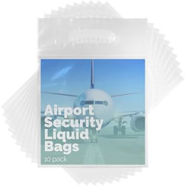 Airport Security Liquids Bags, Clear Toiletry Bags for Hand Luggage (10 Pack)