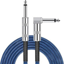 1/4 Inch Cable Guitar Cable 10 Ft Straight to Right Angle 1/4 Inch 6.35mm Plug Bass Keyboard Instrument Cable Blue and Black