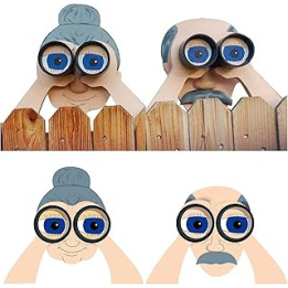 2 Art Wooden Fence Decoration, Nosy Old Man & Lady Ornament, Hanging Wood Older People, Courtyard Outdoor Garden Yard Decor for