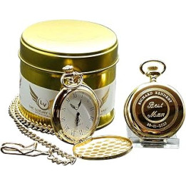 Engraved wedding Pocket Watch in Gold Groom Best Man Groomsmen Usher Personalised free of charge