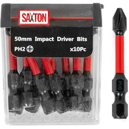 Saxton 10x PH2 - 50mm Impact Duty Phillips Screwdriver Drill Driver Bits Sets Tic Tac Box Dewalt Milwaukee Bosch