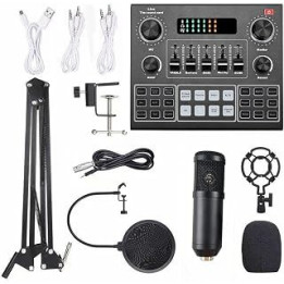 Intelligent Sound Card and Microphone Ki,KOCAN Multifunctional Live V9 Sound Card and BM800 Suspension Microphone Kit