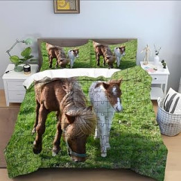 phonxia Brown Horse Bedding King Size Duvet Cover Printed King Size Duvet Set Bedding Sets 3 Pcs with Zipper Closure 230 X 220