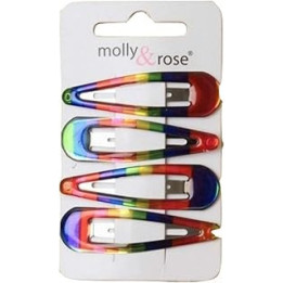 Ladies Womens Girls 4 Pack Bright Rainbow Stripe Colour Hair Snap Clips 5cm