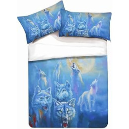 Bedding Set with Duvet Cover Brushed Microfiber 3D Courage Wolf Kids Young Boy and Girl 1 Duvet Cover + 2 Pillowcases 50X75cm