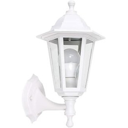 MiniSun Traditional Style White Outdoor Security IP44 Rated Wall Light Lantern - Complete with 1 x 6w LED ES E27 Bulb