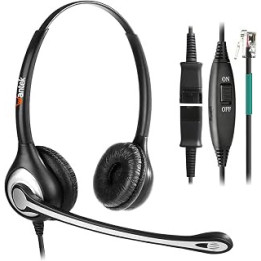 Wantek RJ9 Phone Headset with Noise Cancelling Mic + Quick Disconnect for Polycom VVX400 VVX410 VVX411 Mitel 5312 5320e Avaya