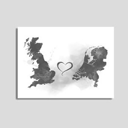 Britain to Netherlands Connecting Map Two Countries ART PRINT Travel, Holiday, Gift, Wall Art, Friends, Couples, Black and