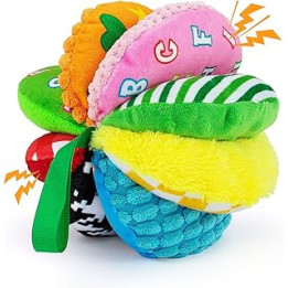 Upgraded Sensory Ball Toy,Textured Sensory&Montessori Toys for Babies 0,3,6, 9,12Months,Soft Rainbow Fabric Learning Toys with