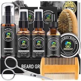 Beard Growth Kit w/Beard Wash,2 Pack Beard Growth Serum,Beard Growth Oil,Beard Balm,Comb,Brush,Scissor,Bag,EBook,Beard Care
