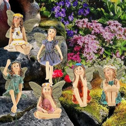 JelyArt 6 Miniature fairies Sculpture Garden Statue, Outdoor Ornament Figurine Plant Decor Resin DIY Accessories