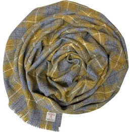 Harris Tweed Pure Wool Blue & Mustard Tartan Luxury Wrap