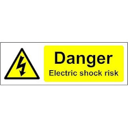 Danger electric shock risk Safety sign - Self adhesive sticker 150mm x 50mm