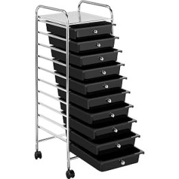 Yaheetech 10/12/15/20 Drawers Plastic Storage Cart, Multipurpose Mobile Organizer Unit with 4 Lockable Wheels, Utility Rolling