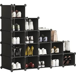 HOMIDEC 16 Cube Interlocking Rack, DIY Modular Shoe Storage, Wardrobe Organiser Shoe Shelving Unit Cabinet Space Saving For