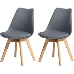 OFCASA Dining Chairs Set of 2 Grey Plastic Kitchen Counter Chairs with Faux Leather Padded Seat Solid Wood Legs Lounge Chairs