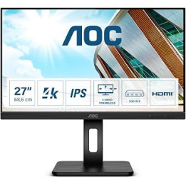 AOC U27P2CA - 27 Inch 4K UHD Monitor, 60Hz, IPS, USB-C Docking with 65w Power delivery, Height Adjust, Speakers, USB HUB