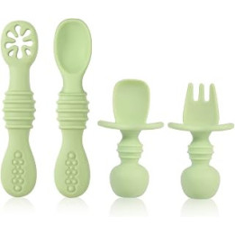 4pcs Silicone Baby Spoons Self Feeding 6+ Months, BPA Free Baby Led Weaning Spoons Training Spoon Toddler Self Feeding Utensils