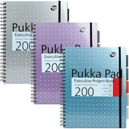 Pukka Pad, A4+ Metallic Executive Project Book 3 Pack – 22.5 x 29.6cm – 200 Page Hardback Wirebound Notebook with 8mm Lines and