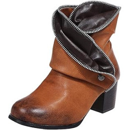 QWUVEDS High heels red high heels sexy high heels plateau high large thick high heel mid women's boots in European and American