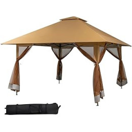 SPOTRAVEL 4 x 4M Garden Gazebo, Pop Up Canopy Marquee Party Tent with Mesh Sidewalls, Double Roofs and Carry Bag, Outdoor