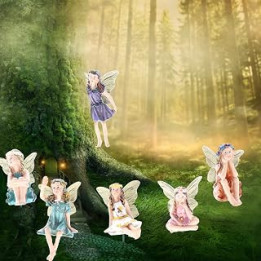 CCCYMM 6-Pack Flower Fairy Pixie Fly Wing Miniatures Resin Flower Fairy Figures Figurines Fairy Garden Accessories Dollhouse