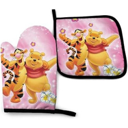 MYGED Cartoon Winnie The Pooh Bear Tigger Oven Mitts and Pot Holders Sets 2 Piece Set,Suitable for Kitchen Cooking Heat