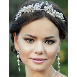 BERYUAN Bridal Leaf Pearl Tiara Women Crown Silver Wedding Hair Accessory Rhinestone Crystal Hair Piece Gift for Her Party