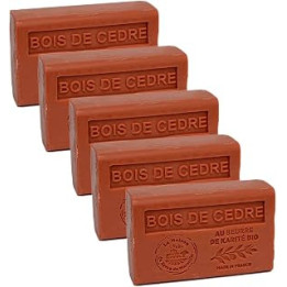 Maison Du Savon De Marseille - French Soap Made with Organic Shea Butter - Cedar Wood Fragrance - 125 Gram Bars - Set of 5