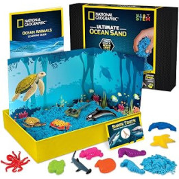 National Geographic Ultimate Ocean Kinetic Sand for Kids - Satisfying Kids Sand Toys with 6 Awesome Moulds and Figures | STEM