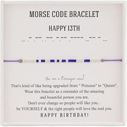 13th Birthday Gifts for Girls, Happy Sterling Silver Morse Code Bracelets, Secret Message Teen Girl Gifts, Presents 13 Year Old