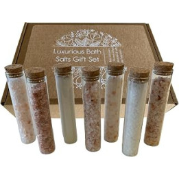 Luxurious Bath Salts Gift Set That Includes 7 Glass Vials Each with Its Own Fragrance and Combination of Salts. Includes Dead
