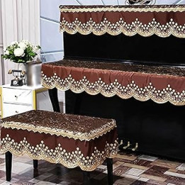 Piano Cover for Standard Upright Piano, Upright Piano Cover High-end 3-Piece Piano Cover Cloth, Exquisite lace Decorated dust