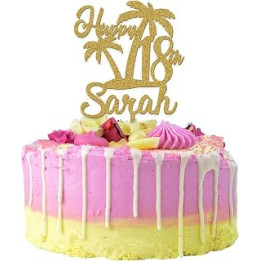 Hawaii Cake Toppers - PERSONALISED Hawaiian Tropical Palm Tree Cake Decorations - Hawaiian Party Accessories - Acrylic Glitter