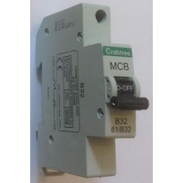 Crabtree 61/B32 MCB | Version with Switch in centre of MCB | Very Pale Grey colour | Starbreaker B32 32 Amp Type B circuit