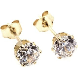 CZ solitaire stud earrings in 9ct yellow gold