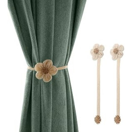 Lewondr Magnetic Window Curtain Rope Holdbacks, 2 Pieces Simple and Elegant Sunflower Decorative Knitted Cord Drapery Holder