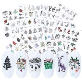 Beaupretty 24 Pcs Christmas Nail Stickers Nail Water Transfer Sticker Abstract DIY Nail Art Stickers Christmas Nail Art Decals