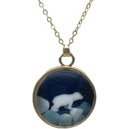 White Polar Bear 3D Arctic Starry Sky Floating Locket Pendant 18k Gold Plated Long Chain Necklace