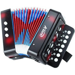 FunnyGoo Oostifun Children's Kids' Button Accordion Toy Keyboard Instruments with 7 Treble Keys, 3 Air Valves, Hand Strap,