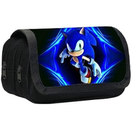 Bonamana Pencil Case for Kid, Sonic Large Capacity Anime Pen Case Cartoon Pencil Bag Pouch Holder Desk Organizer with Multi