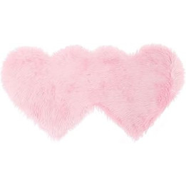 PiccoCasa Double Heart Shaped Faux Fur Rug, Soft Artificial Sheepskin Fluffy Floor Carpet for Home Living Room Bedroom - Sofa