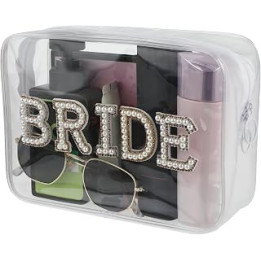 Bride Makeup Bag, Bride Pearl Makeup Bags Rhinestone Letter PVC Cosmetics Bag Pearl Letter Patch Bride Pouch Toiletry Bags for