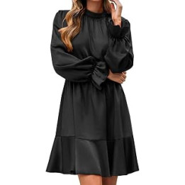 OIUHJN Valant Dress Women's Round Neck Long Sleeve Solid Colour Slim Fit Women's Dress Women's Elegant Black