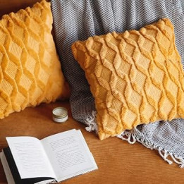 Pagnanno. Set of 2 Soft Velvet Cushion Covers 45x45cm(18x18 Inches) Fluff Throw Pillowcases Square Cushion Covers for