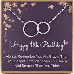11th Birthday Gifts for Girls, 925 Sterling Silver 2 Interlocking Circles Necklace, 11 Year Old Girls Birthday Presents,