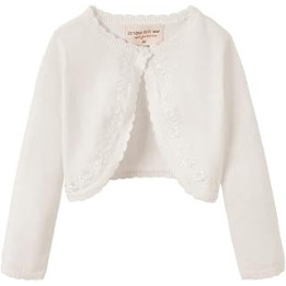 Baby Girl Long Sleeve Frilly Bolero Cardigan Infants Knitted Shrug Sweater with Flowers Embroidery for 0-3Years